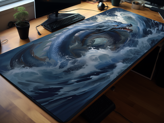 Azure Blue Water Dragon Fantasy Desk Mat and Mouse Pad Gaming Gift