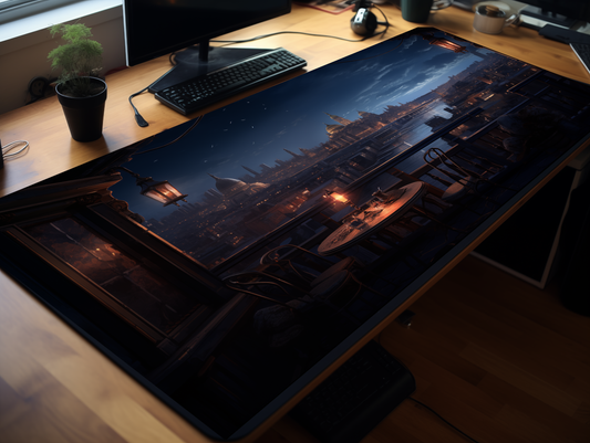 City Skyline and River View Desk Mat and Mouse Pad Gaming Gift